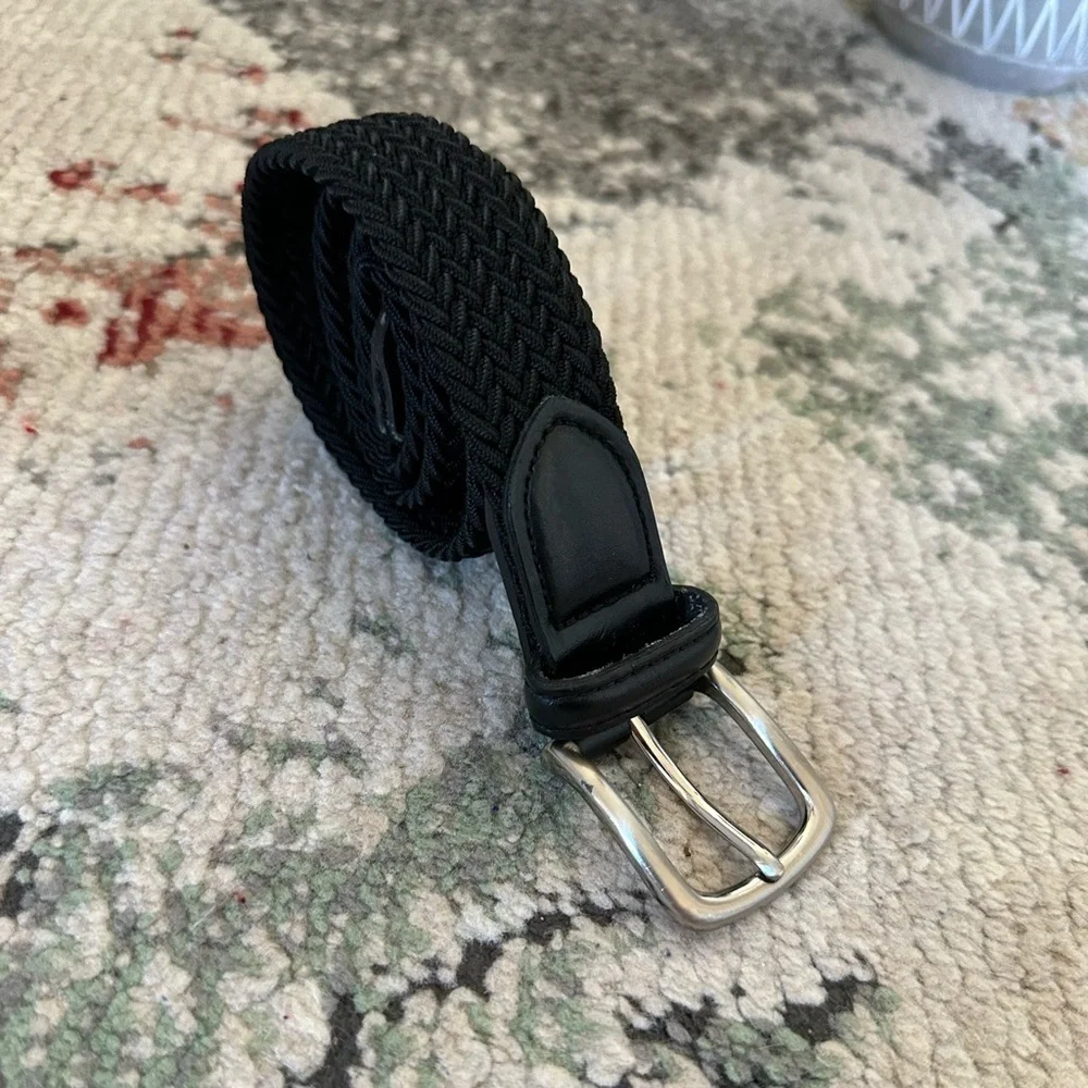 Vintage Boys Black Woven Braided Leather Belt Size Small “Jake” Engraved